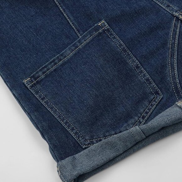 Women Casual Denim Short Overalls Rolled Cuff Barrel Shorts Jumpsuit Rompers - Picture 5 of 8